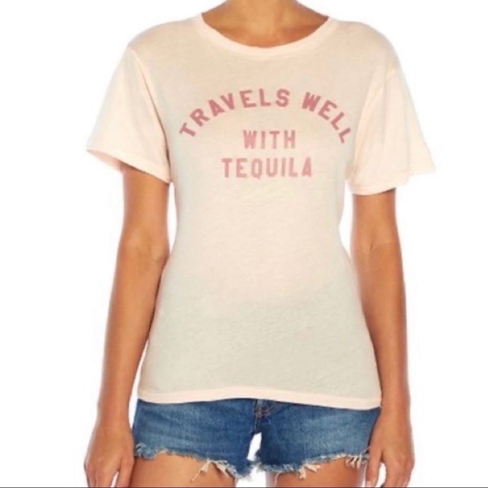 Wildfox Pink Travels Well With Tequila T-Shirt Size Small